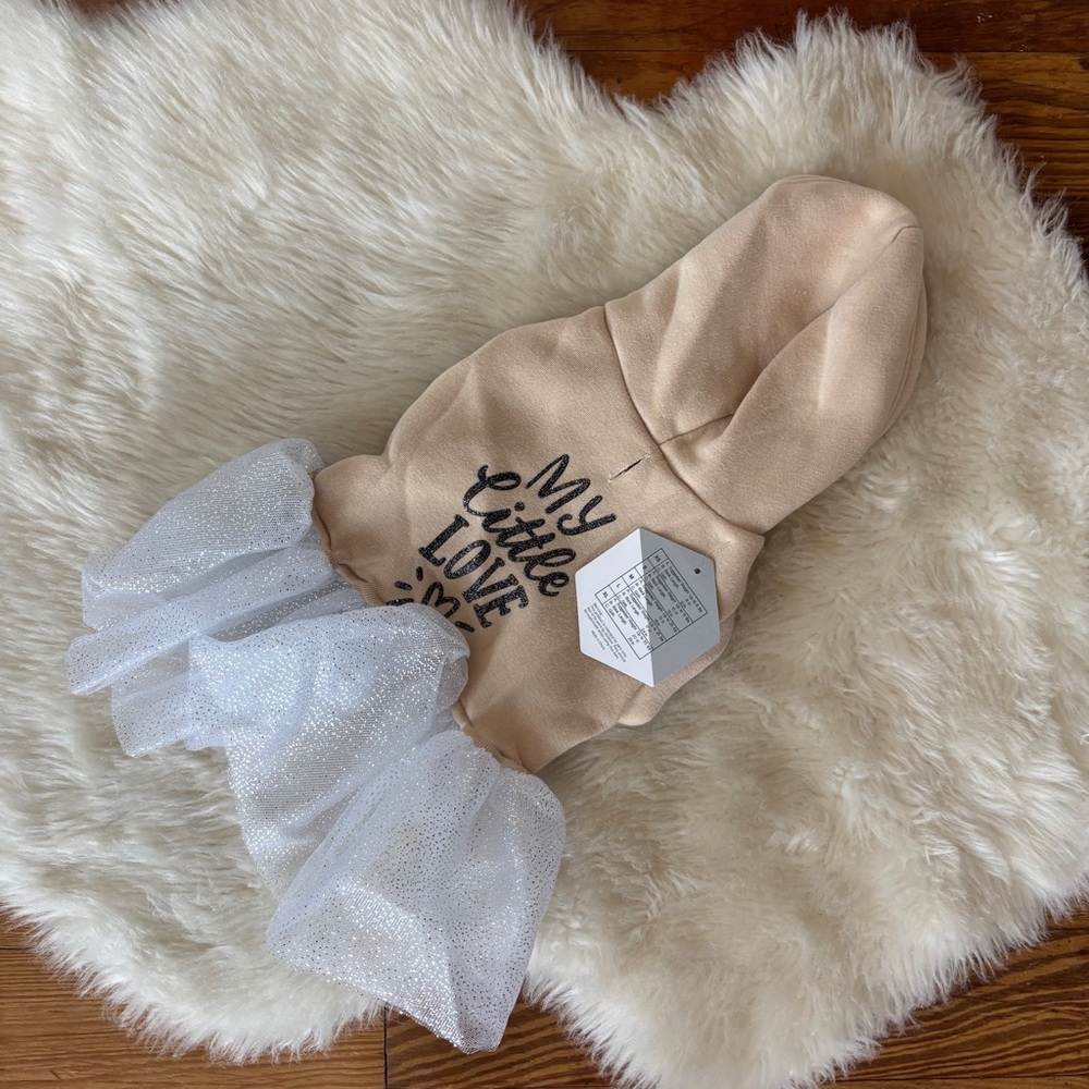 My Little Love Cream Hoodie Dog Dress with Sparkle Tulle